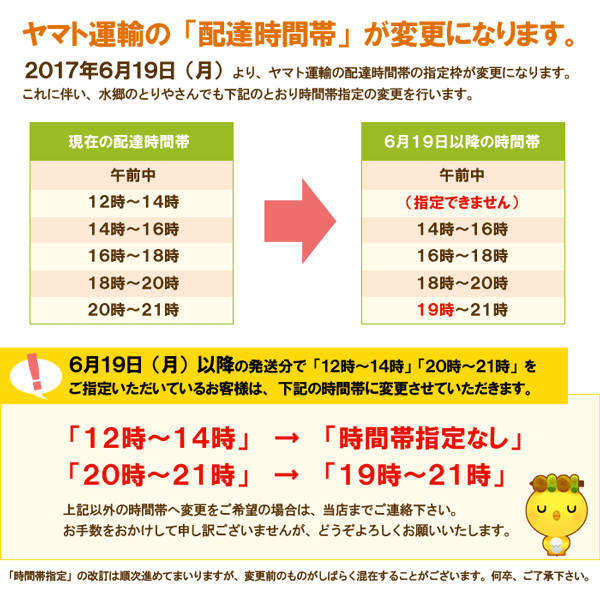 ヤマト運輸の配送時間指定枠の変更について