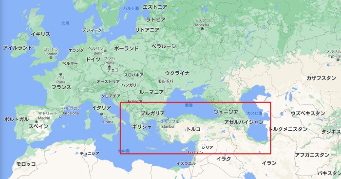 シチメンチョウとトルコの関係をみる地図