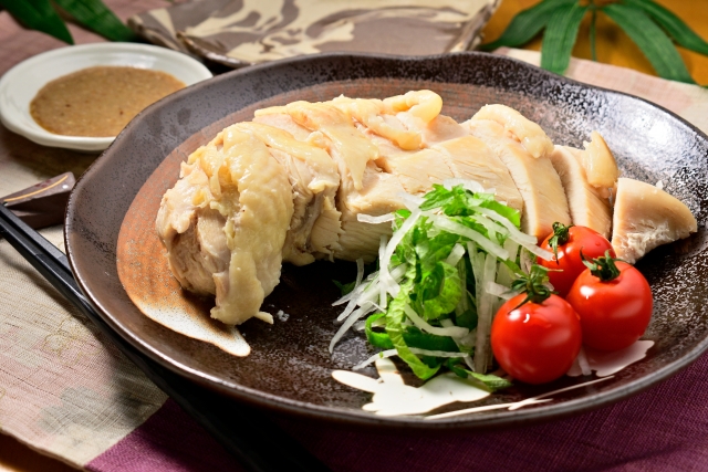 鶏胸肉の酒蒸しとサラダ＆ドレッシング