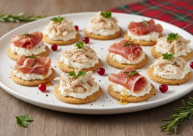 生ハムと鶏肉のカナッペ